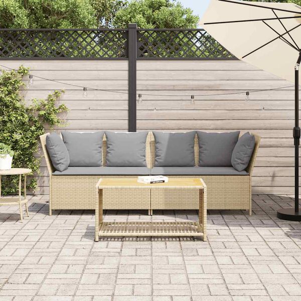 vidaXL Gartensofa mit Kissen Beige Poly Rattan