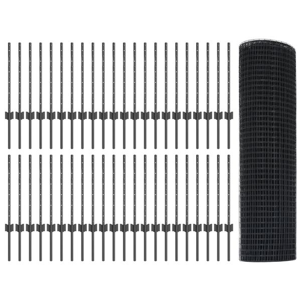 vidaXL Zaun mit Pfosten Grau 0,5 x 100 m Stahl und PVC