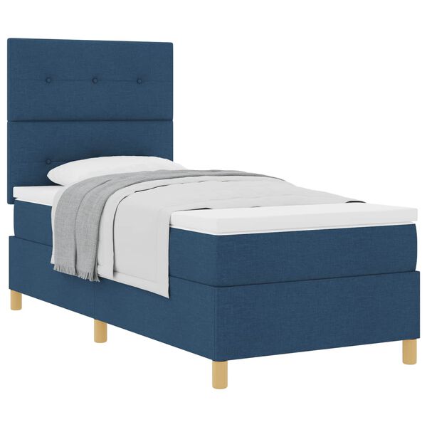 vidaXL Boxspringbett mit Matratze mit Kopfteil Blau 90 x 190 cm Stoff