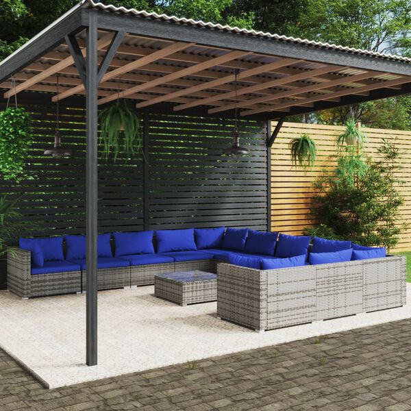 vidaXL 12-tlg. Garten-Lounge-Set mit Kissen Poly Rattan Grau
