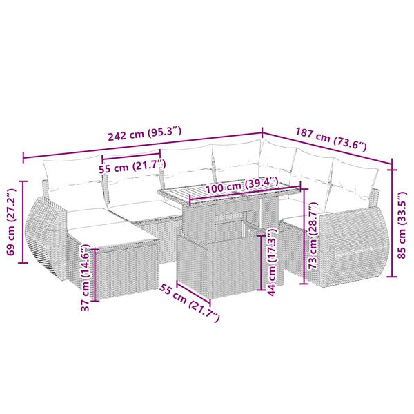 vidaXL 8-tlg. Garten-Sofagarnitur mit Kissen Beige Poly Rattan