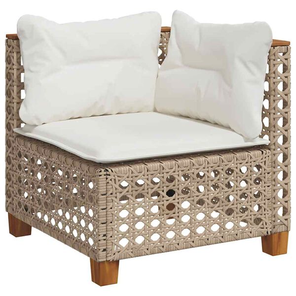 vidaXL 9-tlg. Garten-Sofagarnitur mit Kissen Beige Poly Rattan