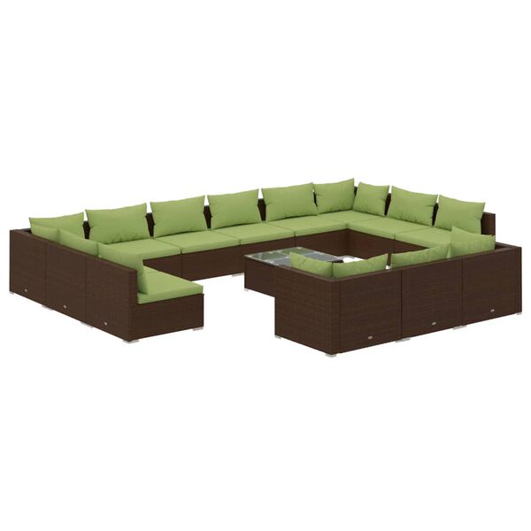 vidaXL 14-tlg. Garten-Lounge-Set mit Kissen Braun Poly Rattan