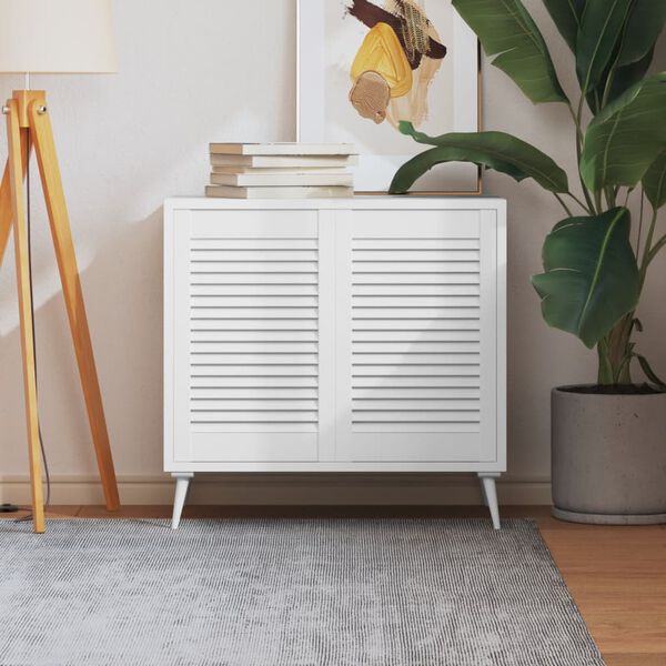 vidaXL Schrankt&uuml;ren Lamellen-Design 2 Stk Wei&szlig; 61,5x39,4 cm Massivholz