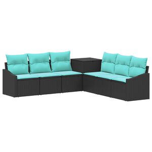 vidaXL Sofa Set 7 stk. Schwarz und Blau Polyrattan und Stahl