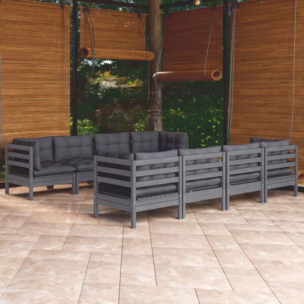 vidaXL 9-tlg. Garten-Lounge-Set mit Kissen Kiefer Massivholz