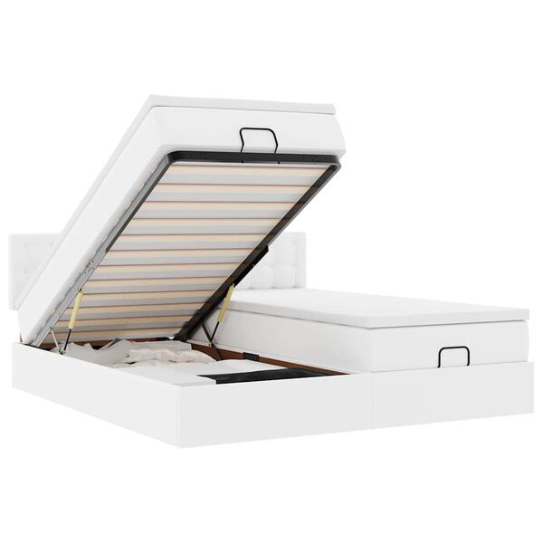 vidaXL Ottoman-Bett mit Matratzen Wei&szlig; 200x200 cm Kunstleder