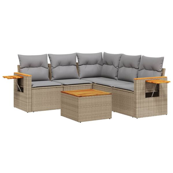 vidaXL 6-tlg. Garten-Sofagarnitur mit Kissen Beige Poly Rattan