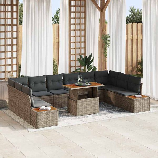 vidaXL Garten-Sofa-Set mit Speicher 11 pcs Grau Poly Rattan