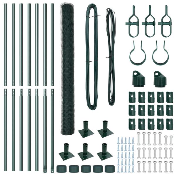 vidaXL Zaunpfosten Gr&uuml;n 10 x 1,5 m (25 mm Maschen) Stahl und PVC