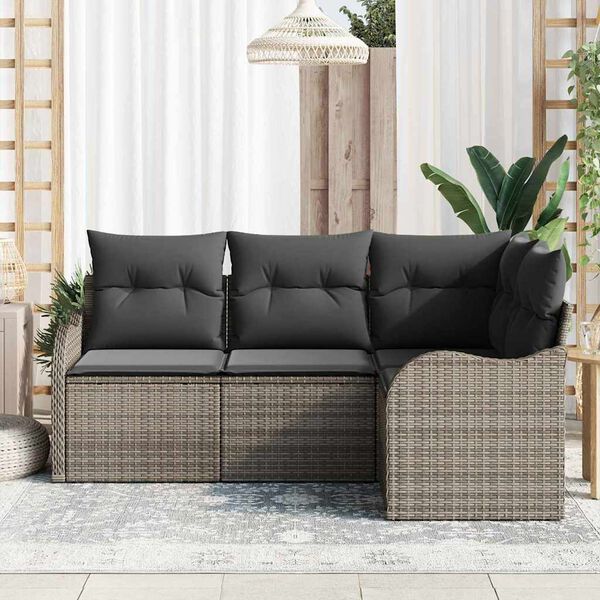 vidaXL Gartensofa-set mit Speicher 4 pcs Grau Poly-Rattan