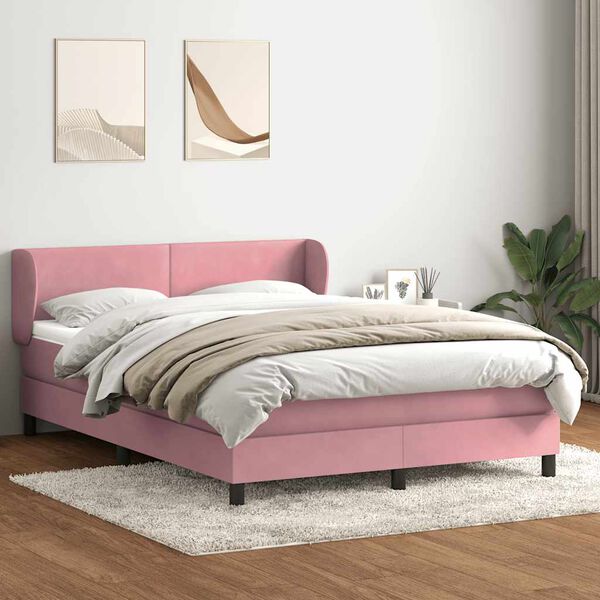 vidaXL Boxspringbett mit Matratze Rosa 140x220 cm Samt