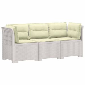 vidaXL 3-Sitzer Garten Sofa mit Kissen Rattan-Look PP Wei&szlig;