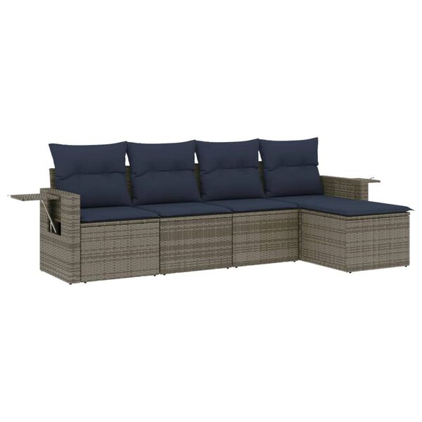 vidaXL 5-teiliges Gartensofa-Set mit Kissen, grau, Polyrattan