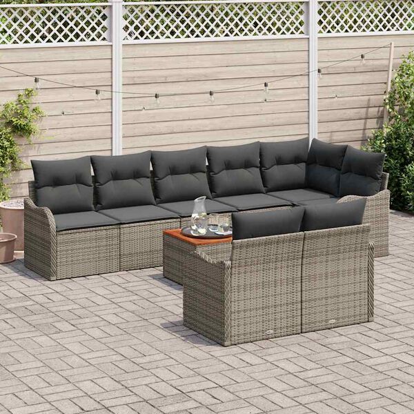 vidaXL Gartensofa-set mit Kissen 9 pcs Grau Poly-Rattan