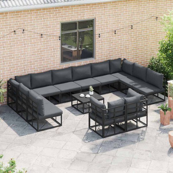 vidaXL Gartensofa-set mit Kissen 12 pcs Schwarz Aluminium