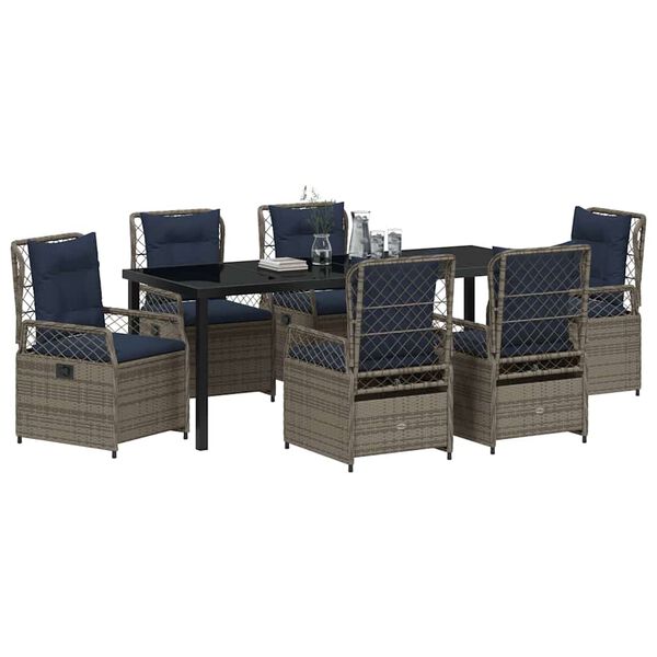 vidaXL Garten Essgruppe 7 pcs Grau Poly-Rattan