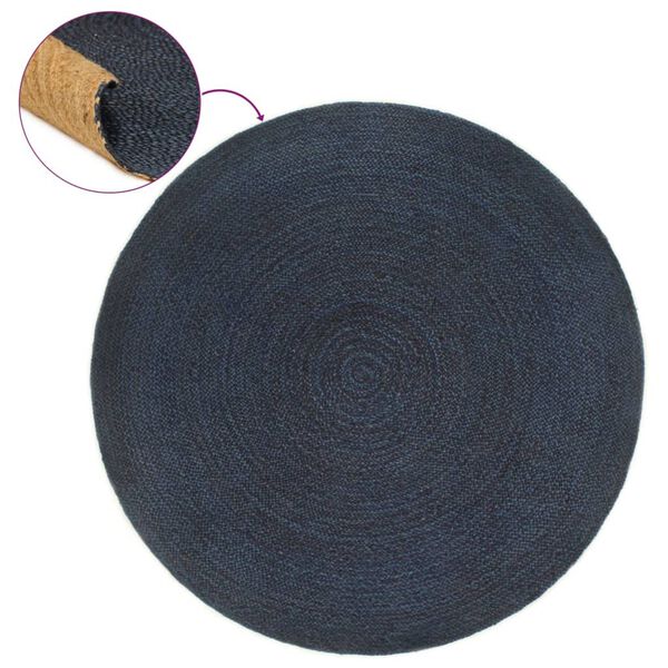 vidaXL Wendeteppich Geflochten Marineblau und Natur 150 cm Jute Rund
