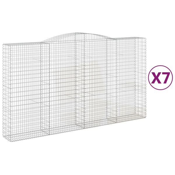 vidaXL Gabionen mit Hochbogen 7 Stk. 400x50x220/240cm Verzinktes Eisen