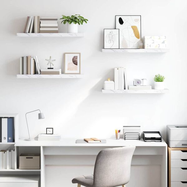 vidaXL Wandregal 4 pcs Wei&szlig; Marmor 90 x 23,5 x 4 cm Holzwerkstoff