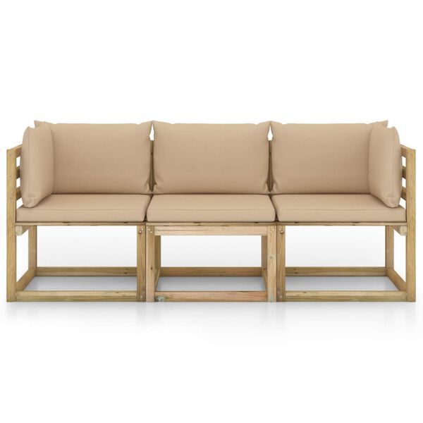 vidaXL 3-Sitzer-Gartensofa mit Beige Kissen