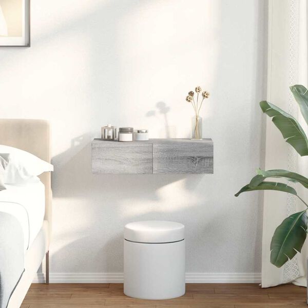 vidaXL Wandregal mit Schubladen Grau Sonoma 60x26,5x15cm Holzwerkstoff