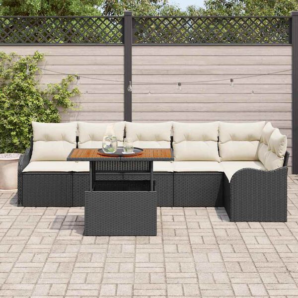 vidaXL Garten-Sofa-Set mit Kissen 7 pcs Schwarz und Creme