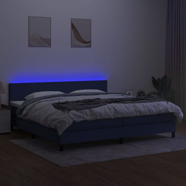 vidaXL Boxspringbett mit Matratze & LED Blau 200x200 cm Stoff