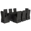 vidaXL 9-tlg. Garten-Essgruppe mit Kissen Schwarz Poly Rattan