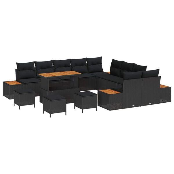 vidaXL Gartensofa-set mit Kissen 14 pcs Schwarz Poly Rattan