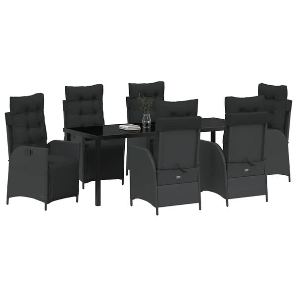 vidaXL Garten Essgruppe mit Kissen 7 pcs Schwarz Poly-Rattan