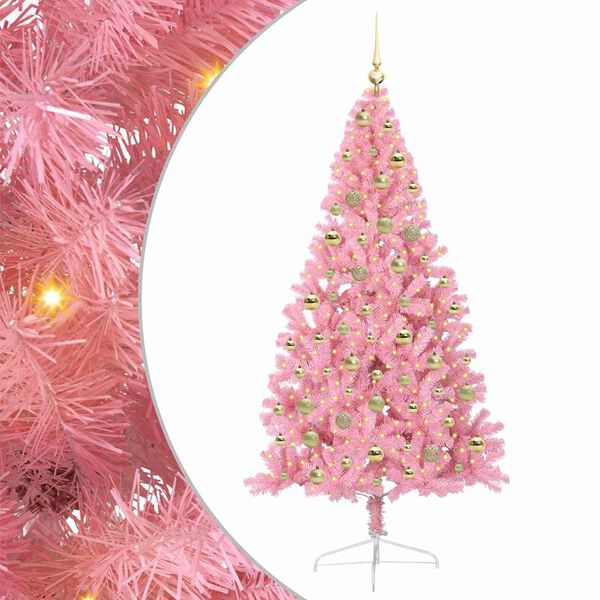 vidaXL K&uuml;nstlicher vorbeleuchteter Weihnachtsbaum Rosa 180 cm PVC
