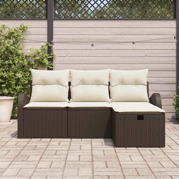 vidaXL Sofa Set mit Kissen 4 pcs Braun und Creme Poly-Rattan