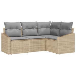 vidaXL Sofa Set mit Kissen 4 pcs Beige Poly-Rattan