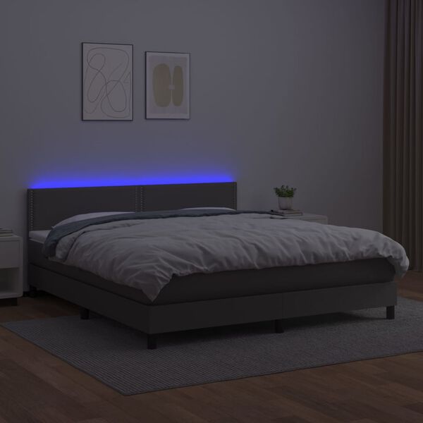 vidaXL Boxspringbett mit Matratze & LED Grau 180x200 cm Kunstleder