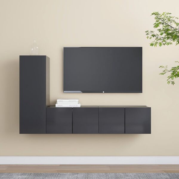 vidaXL 3-tlg. TV-Schrank-Set Grau Holzwerkstoff