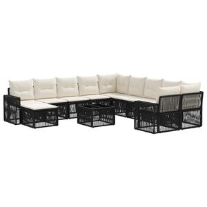 vidaXL Gartensofa-set 12 pcs Schwarz und Cremewei&szlig; Poly-Rattan