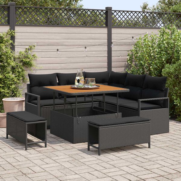 vidaXL Gartensofa-set mit Kissen 8 pcs Schwarz Poly-Rattan
