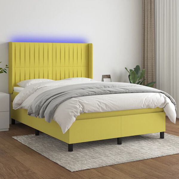 vidaXL Boxspringbett mit Matratze & LED Gr&uuml;n 140x190 cm Stoff