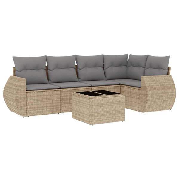 vidaXL 6-tlg. Garten-Sofagarnitur mit Kissen Beige Poly Rattan