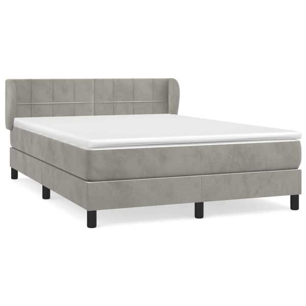 vidaXL Boxspringbett mit Matratze Hellgrau 140x200 cm Samt