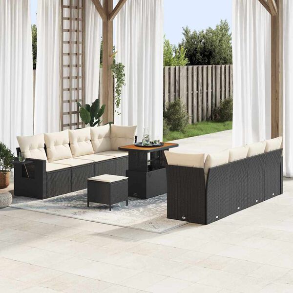 vidaXL Gartensofa-set mit Kissen 11 pcs Schwarz und Creme Poly-Rattan