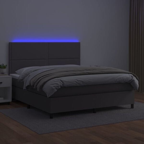 vidaXL Boxspringbett mit Matratze & LED Grau 140x190 cm Kunstleder