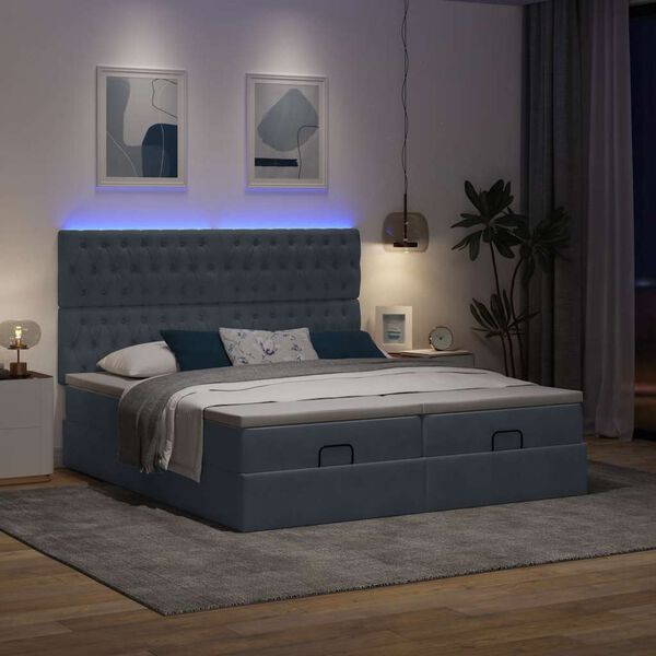 vidaXL Ottoman-Bett mit Matratzen & LEDs Dunkelgrau 200x200 cm Samt