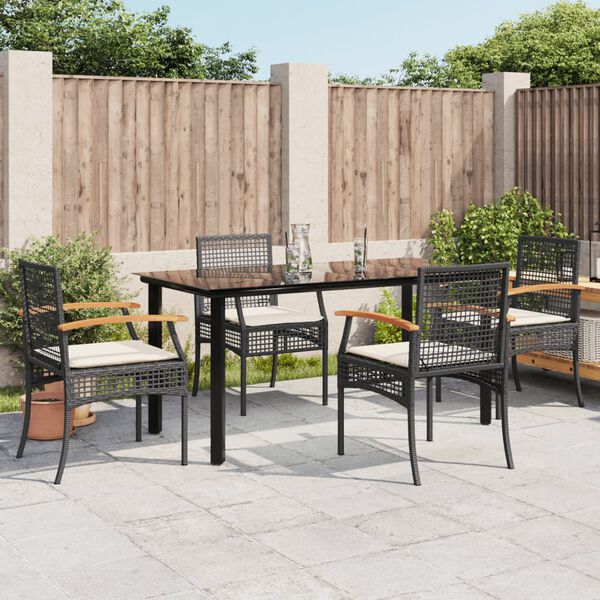 vidaXL 5-tlg. Garten-Essgruppe mit Kissen Schwarz Poly Rattan