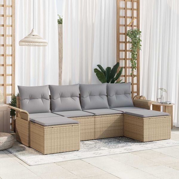 vidaXL Gartensofa-set mit Kissen 6 pcs Beige Poly-Rattan