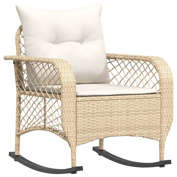 vidaXL Garten-Schaukelstuhl mit Kissen Beige Poly Rattan