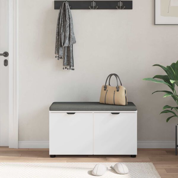 vidaXL Flurbank mit Kissen mit Speicher mit T&uuml;r Wei&szlig; 80 x 46 x 46 cm