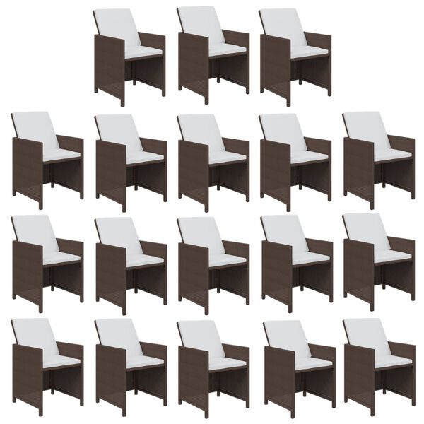 vidaXL 19-tlg. Garten-Essgruppe mit Kissen Poly Rattan Braun