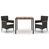 vidaXL 3-tlg. Garten-Essgruppe mit Kissen Schwarz Poly Rattan